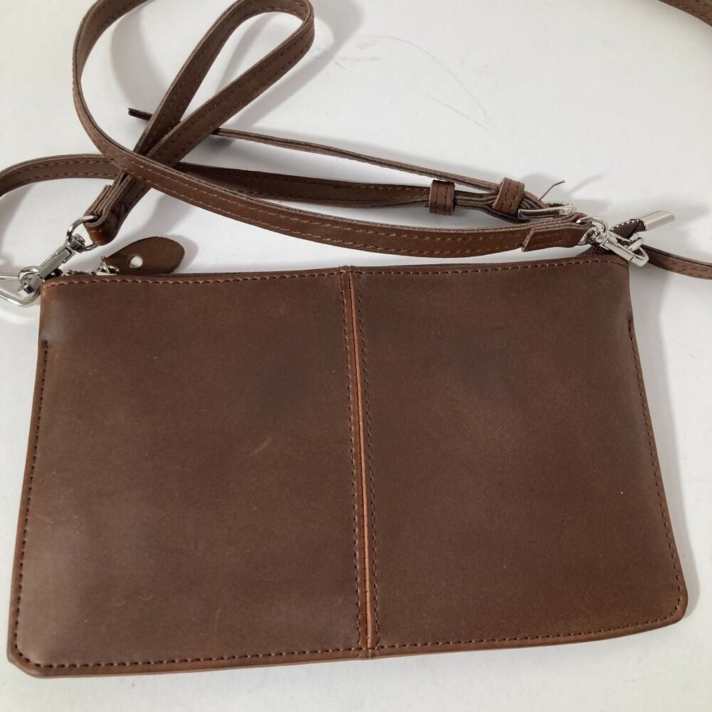 Womens Befen‎ Leather Wristlet Clutch Crossbody Bag Small Envelope Brown 5 x 9"